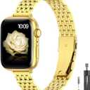 for Apple Watch Band 38mm 40mm 41mm 42mm 44mm 45mm Series 9 8 7 6 5 4 3 2 1 SE SE2 Women and Men, Classic Stainless Steel Metal Watchband for iWatch Bands, Pretty Shiny Look