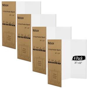 Ndsox 4 Pack 26" x 16" White Trifold Poster Board Medium Size Corrugated Tri Fold Project Poster Boards Science Fair Display Posterboards for Business Presentations, Event Displays, Art Exhibitions