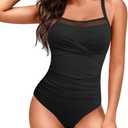HEYTALALA Women's One Piece Swimsuit Tummy Control Bathing Suits Sexy Mesh Swim Suits Crisscross Back Modest 1 Piece Swimwear Large