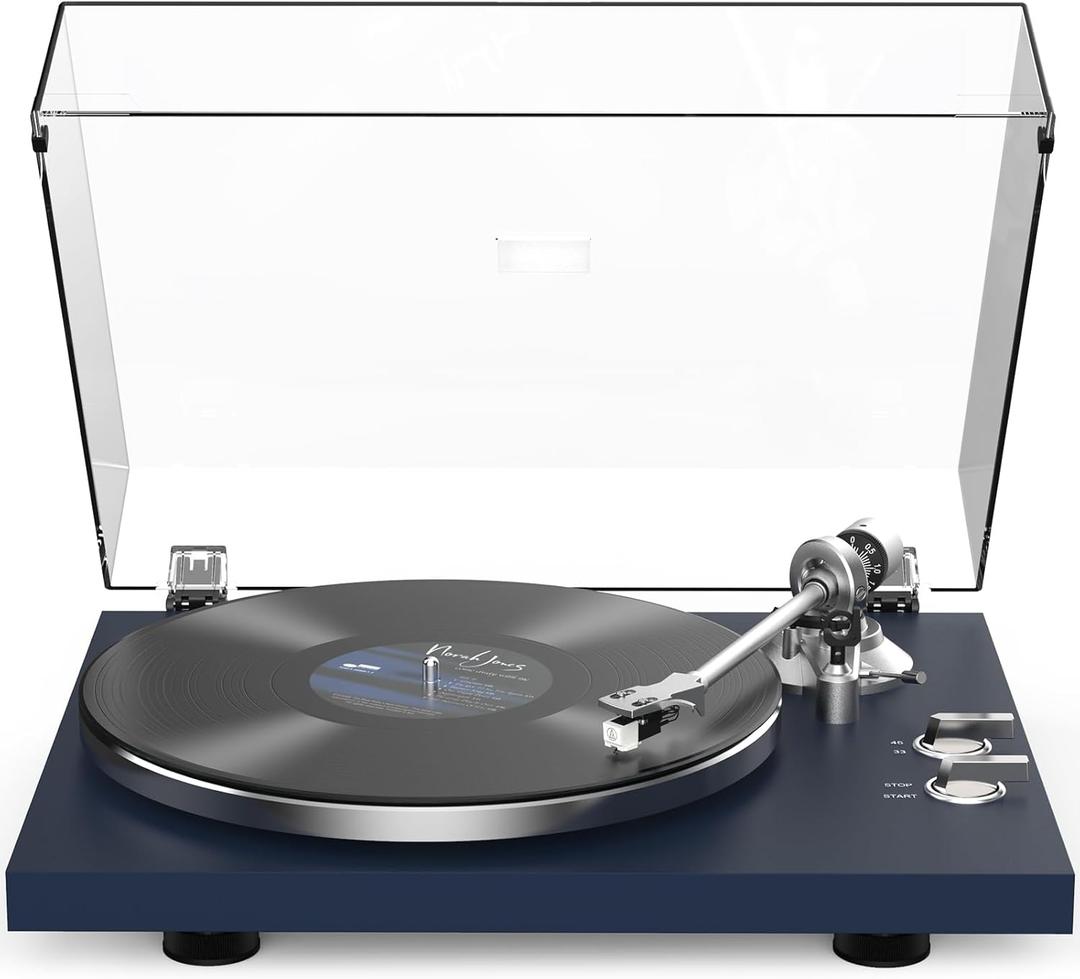 Turntables Belt-Drive Record Player with Wireless Output Connectivity Vinyl Player 33&45 RPM Speed Phono Line Output USB Digital to PC Recording ATN3600L MM Cartridge&Counterweight Dark Blue
