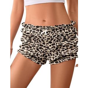 Rapbin Womens Ruffle Bloomer Shorts 2025 Low Rise Y2k Micro Mini Gingham Boxer Lounge Shorts Cute Sleep Bottoms S