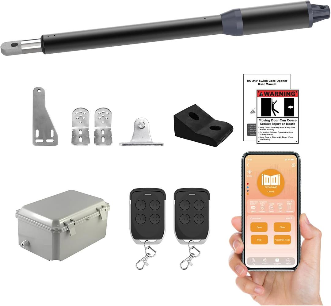 C01-L Smart Automatic Gate Opener Kit, App Compatible Single Swing Gate Opener-Up to 14ft Long or 440lb, Electric Gate Opener for Driveway Single Swing Gate with Long-Range Gate Remote and More