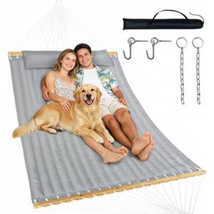 Everyfun 2 Person Quilted Hammock with Spreader Bar, 500lbs Capacity, Gray