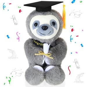 Graduation Sloth Stuffed Animal Toy 9.84 Inch Sloth Plush Cute Sloth Toys with Diploma and Tassel Graduation Hat for Boys Girls School Graduate 2024 Congratulatory Graduation Gift Decoration