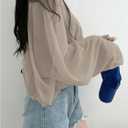 GORGLITTER Women's Mesh Long Sleeve Crop Tops Y2K Drop Shoulder Loose T Shirt Apricot Large