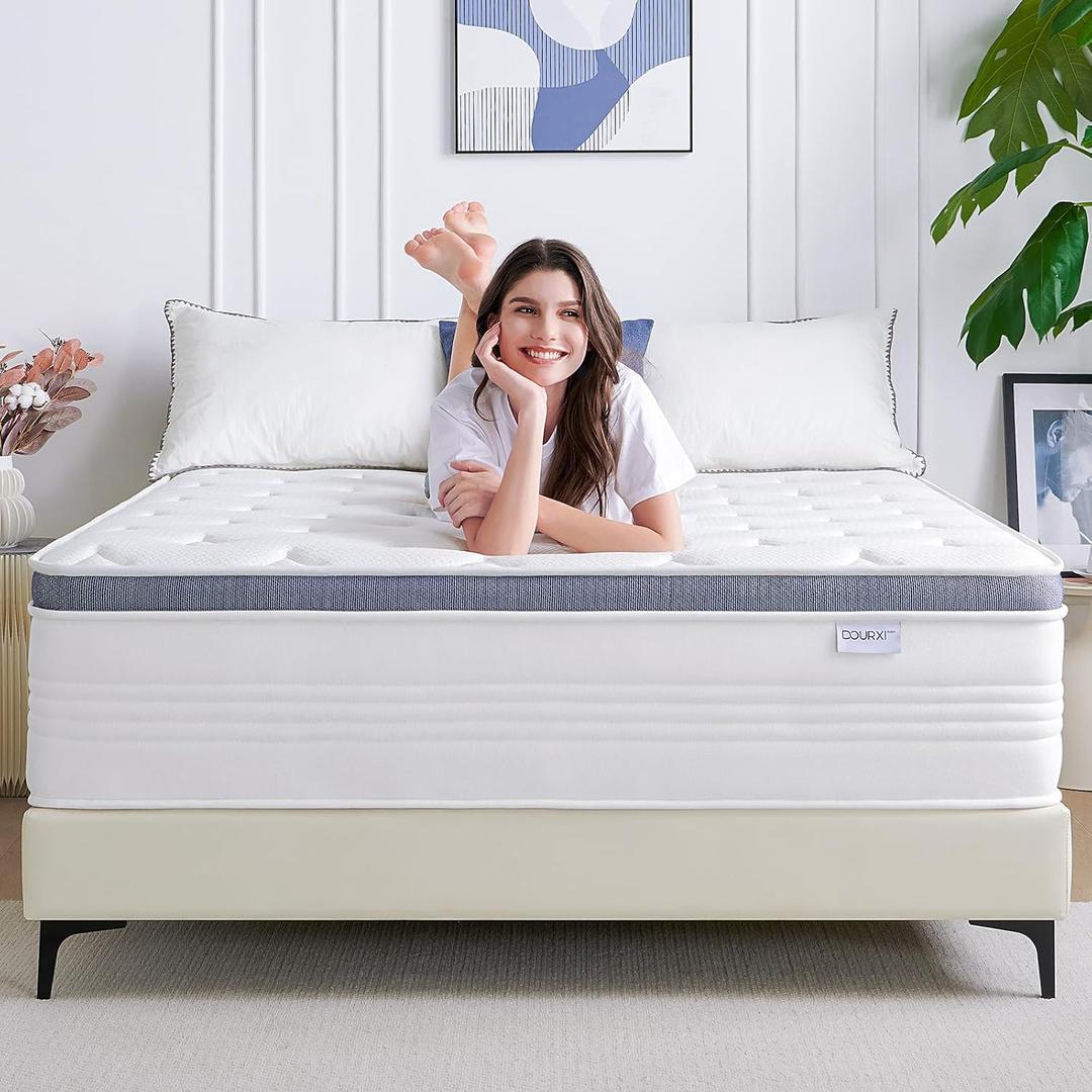 Dourxi Twin XL Mattress, 12 Inch Twin XL Medium Hybrid Mattress in a Box with Gel Memory Foam, Individually Pocketed Springs for Support and Pressure Relief, 100-Night Trial