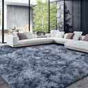 HOMBYS Shaggy Area Rug 10x14 Feet, Ultra Fuzzy Large Plush Faux Fur Carpet for Living Room Bedroom, Non-Skid Fuzzy Rug for Kids Playroom Home Decor, (Dark Grey Tie Dye)