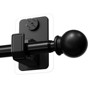 No-Drill Curtain Rod with Adhesive & Pin-Nail Mount System - Renter Friendly & Minimal Wall Damage, 5/8" Diameter Black Adjustable Rod for Windows 48 to 84 Inch