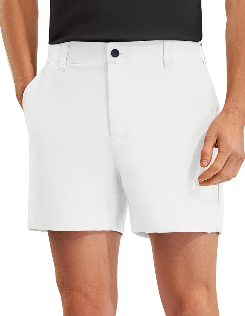 PULI Golf Shorts Men Relaxed Fit Stretch Dress Lightweight Casual Waterproof Travel Quick Dry Summer Shorts 5 Inch Inseam (White, 36)