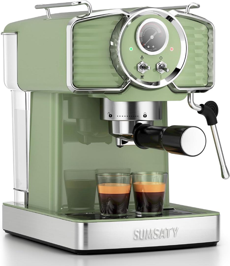 SUMSATY Espresso Machine 20 Bar Espresso Maker with Milk Frother Steam Wand, Professional Espresso Machine for Home Cappuccino & Latte Maker, Retro Coffee Maker with 61oz Water Tank, Matcha Green