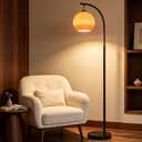 Arc Floor Lamp Mid Century Modern Orange Floor Lamp Height Adjustable Globe Glass Standing Lamp with E26 3-Color Temperature Marble Tall Light for Living Room Bedroom Study(Includes Bulb)