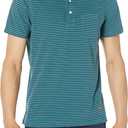 Brooks Brothers Men's Cotton Jersey Feeder Stripe Short Sleeve Polo (Small, Green/Navy)