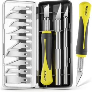 DIYSELF 16-Piece Craft Knife Set, Exacto Knife Set for Christmas Crafts, Wood Carving Tools, Stocking Stuffers Gift for Women Men, 3 Hobby Precision Exactly Art Knife with 10 Exacto Knife Blades (Yellow)