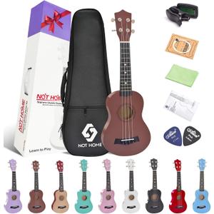 NOT HOME Soprano Ukulele Beginner Pack, 21 Inch Basswood kids Ukuleles Starter Kit with Gig Bag Spare Strings Tuner and Picks. (coffee)