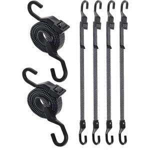 6 Pcs 48 Inch Flat Adjustable Bungee Cords with Hooks, 3X Faster to Adjust The Length, Lucky Straps Black/Grey Heavy Duty Bungee Straps for Cargo, Bike, Cart, Tent, Truck, Camping, Outdoor, etc