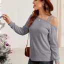 JINKESI Women's Long Sleeve Tunic Tops Casual Cold Shoulder Blouse Shirts (Gray, M)