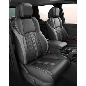 Custom Seat Covers for Tacoma 4th Gen 2024 2025 2026 Double Cab SR5/TRD Sport/TRD Off-Road/SR Full Set with Console Covers, Waterproof Leather Back and Front Seat Protectors Black Grey