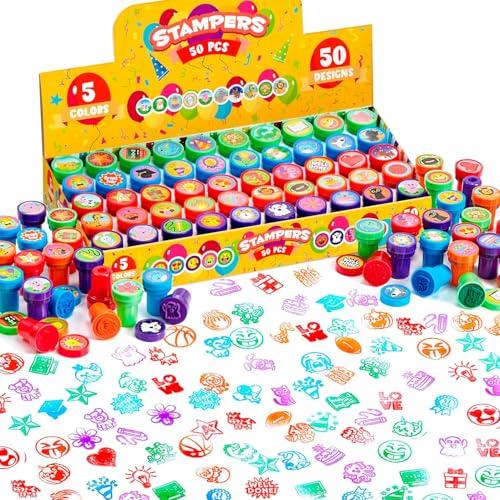 JOYIN 50 Pcs Assorted Stamps for Kids - Self-Ink Stamps with 50 Designs for Birthday Party Favor, Carnival Prizes, School Stampers, Goodie Bag, Valentine's Day (Zoo, Holiday Stampers)