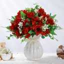 LESING Artificial Rose Silk Hydrangea Flowers Bouquets with Vase Rustic Fake Flowers for Home Decoration Table Centerpiece(Claret Red)