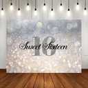 Lofaris Sweet 16 Birthday Party Backdrop Shiny (No Glitter) Silver White Bokeh Golden Spots Princess Sixteen Background Girls 16th Birthday Decorations Cake Table Banner 7x5ft