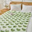 FY FIBER HOUSE Heart Flannel Queen Blanket Soft Cozy Blankets for Lover Gifts All Season Use, 90x90 Inches, Sage Green