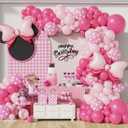 Pink Mouse Balloon Garland Arch, 136Pcs Pink Rose Polka Dots Balloon for Mouse Theme Birthday Girl Baby Shower Decoration