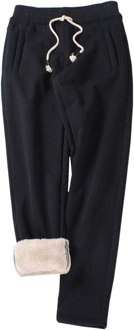 Gihuo Women's Sherpa Lined Sweatpants Winter Warm Fleece Lined Sweatpants with Pockets Fleece Jogger Pants Athletic (2# Black, X-Large)