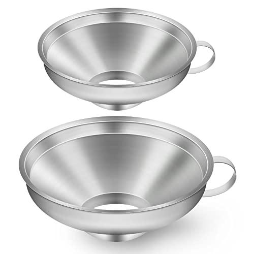 IAXSEE 2 Pack Canning Funnel Stainless Steel Wide Mouth Funnel with Handle for Wide and Regular Mason Jars