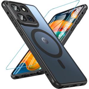 BESINPO Magnetic for Motorola Moto G Stylus 5g 2025 Case with Tempered Screen Protector, (Compatible with MagSafe) Shockproof Military Drop Translucent Matte Cover for Moto G Stylus 5g 2025,Black
