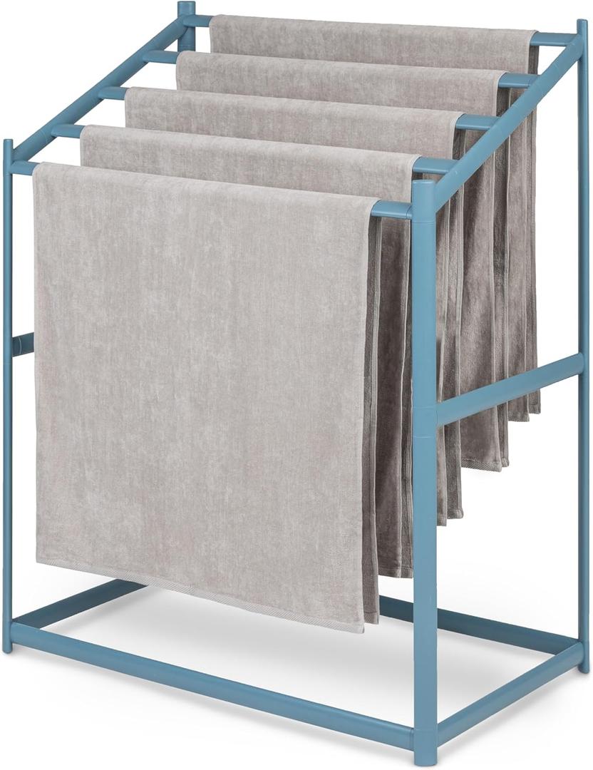 Coast Modern Pool Towel Rack  Choose Your Color - Outdoor & Indoor 5 Beach Towel PVC Drying Rack (Stone Blue)
