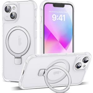 Compatible with iPhone 14 Case & iPhone 13 Case 6.1" with Invisible Ring Stand [Compatible with Mag-Safe] Translucent with Magnetic Kickstand, Translucent