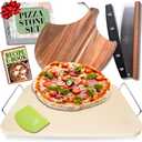 Pizza Stone for Oven and Grill Set - 5PCS Pizza Making Accessories Kit - 15 inch Pizza Stone with Handles, Pizza Peel, Pizza Cutter, Dough Tool - Baking Stone for Bread - Large Rectangular Oven Stones