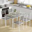 GarveeHome 5 Piece Dining Table Set, Industrial Style Dining Table and Chairs Set for 4, Kitchen Table Set for Dining Room Kitchen Apartment, Grey