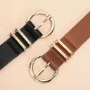 VONMELLI 2 Pack Women's Leather Belts for Jeans Dresses Fashion Gold Buckle Ladies Belt