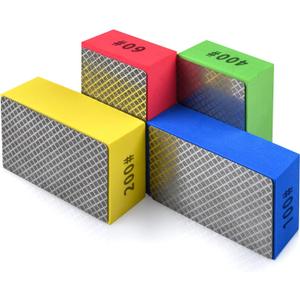 4pcs Diamond Hand Polishing Pads for Ceramic Tile Glass Grinding,Sanding Blocks Polishing 60#,100#,200#,400#