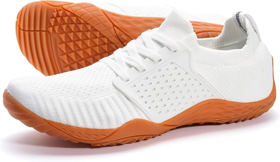 WHITIN Women's Low Zero Drop Shoes Minimalist Barefoot Trail Running Camping Size 8.5 Wide Toe Box for Female Sneaker Treadmill Tennis White/ Gum 39