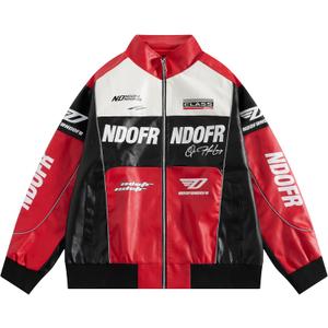 Vamtac Mens Bomber Jacket Oversized Faux Leather Jacket Y2k Vintage Racing Motorcycle Lightweight Coat Fall Winter (Large, Red)