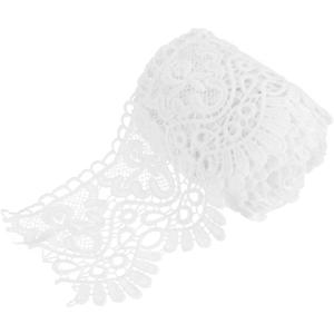MECCANIXITY 4 Inch Wide 5 Yard Lace Ribbon Floral Pattern White Lace Trim Ribbon Milk Silk Lace Trim for Sewing Making, DIY Crafts,Gift Wrapping, Wedding Decor