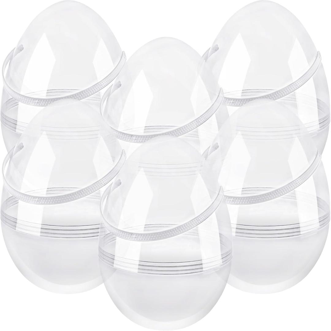 6 Pcs 10 Inch Transparent Easter Eggs with Handles Giant Clear Easter Egg Jumbo Fillable DIY Easter Egg for Easter Hunt Decoration