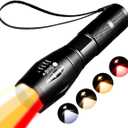 Red Light Tactical Flashlight, 4 in 1 White, Yellow, Amber, Red Light, Rechargeable, 1800K Warm Light for Eye Care, Hunting, Hiking, Wildlife Observation