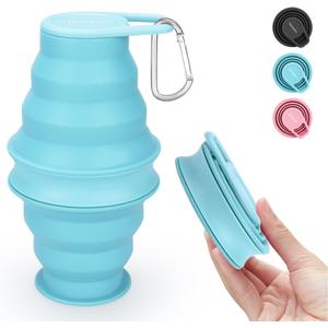 Nefeeko Collapsible Water Bottle,17oz(500ml) Reuseable BPA Free Silicone Foldable Water Bottles for Travel Gym Camping Hiking, Portable Leak Proof Sports Water Bottle with Carabiner (Blue)