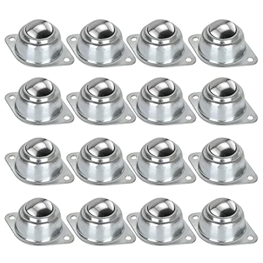 16 Pack 34 Roller Ball Transfer Bearings, Transfer Bearing Unit Carbon Steel Roller Ball Bearing, Steel Ball Casters Bearing Rollers Universal Rotation Caster Screw Mounted for Transmission