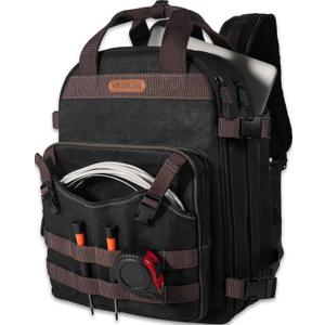 WELKINLAND 90-Pockets Electrician Backpack, Wax-Canvas Tool Backpacks Heavy Duty, Convenient Work Tool Back pack With Pockets