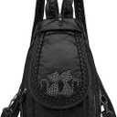 Small Backpack for Women PU Leather Women's Mini Backpacks Purse Waterproof Stylish Daypack Fashion Black Rucksack Handbags Bags with Cute Kitten Pattern (Black-cat-1)