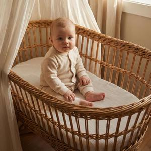 Gllquen Baby 3-Pack Muslin Cotton Bassinet Sheets, 33"x20" Bedside Sleeper, Leafy Green