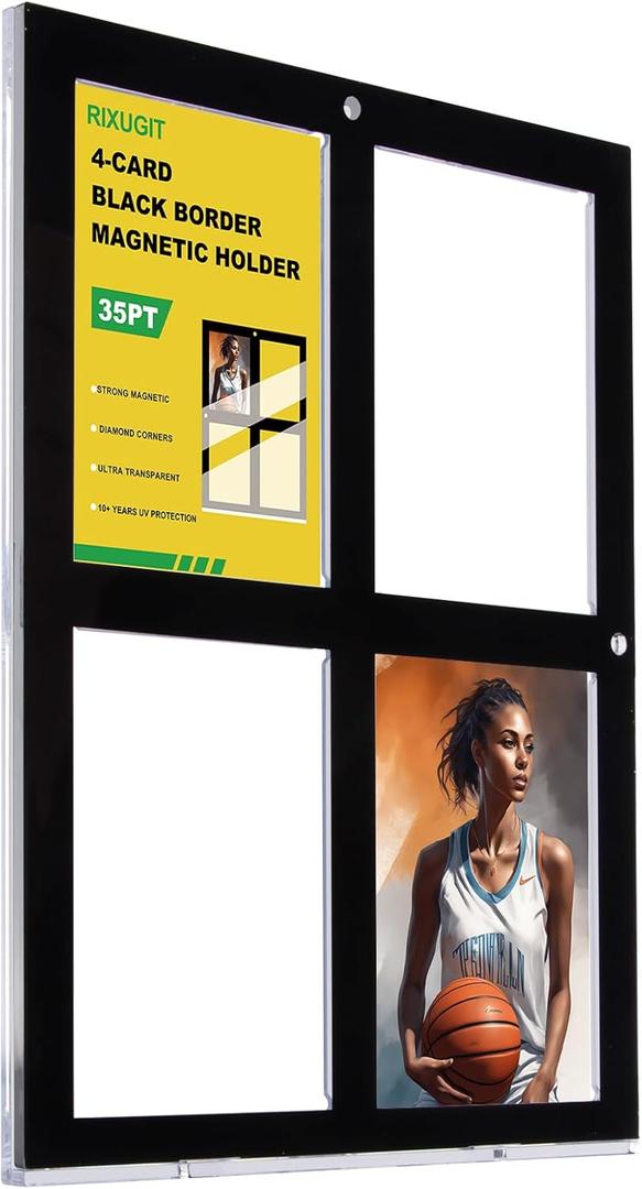 5-Pack 4-Card Magnetic Card Holders - 35PT Black Border One Touch Card Case, Wall-Mountable Design, Fits Baseball, Game, Sports Cards, Secure & Clear Protection for Trading Card Collection