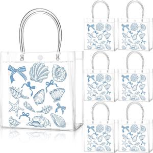 Teenyyou 24 Pcs Ocean Seashell Beach Gift Bags with Handles Starfish Shell PVC Gift Bags Candy Treat Tote Party Favor for Birthday Party Supplies