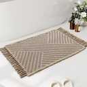 H.VERSAILTEX Waffle Bath Mat Super Absorbent Boho Bath Mat Non Slip Bath Rugs for Bathroom Floor Machine Washable Dry Fast Bathroom Rugs with Handmade Tassels, 20" x 32", Irish Cream