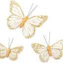 Chuangdi 36 Pcs Platinum Feather Monarch Butterfly 3size 4.7''/3.9''/3.15'' Christmas Decorations Artificial Monarch Butterfly 3D Realistic Wall Decor for DIY Craft Wedding Party Christmas Tree Decor