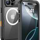 Lanhiem Magnetic for iPhone 16 Pro Max Case, IP68 Waterproof Dustproof Case, [Compatible with Magsafe] [Built-in Screen Protector] Full Body Heavy Duty Rugged Phone Cover 6.9 inch, Black/Clear